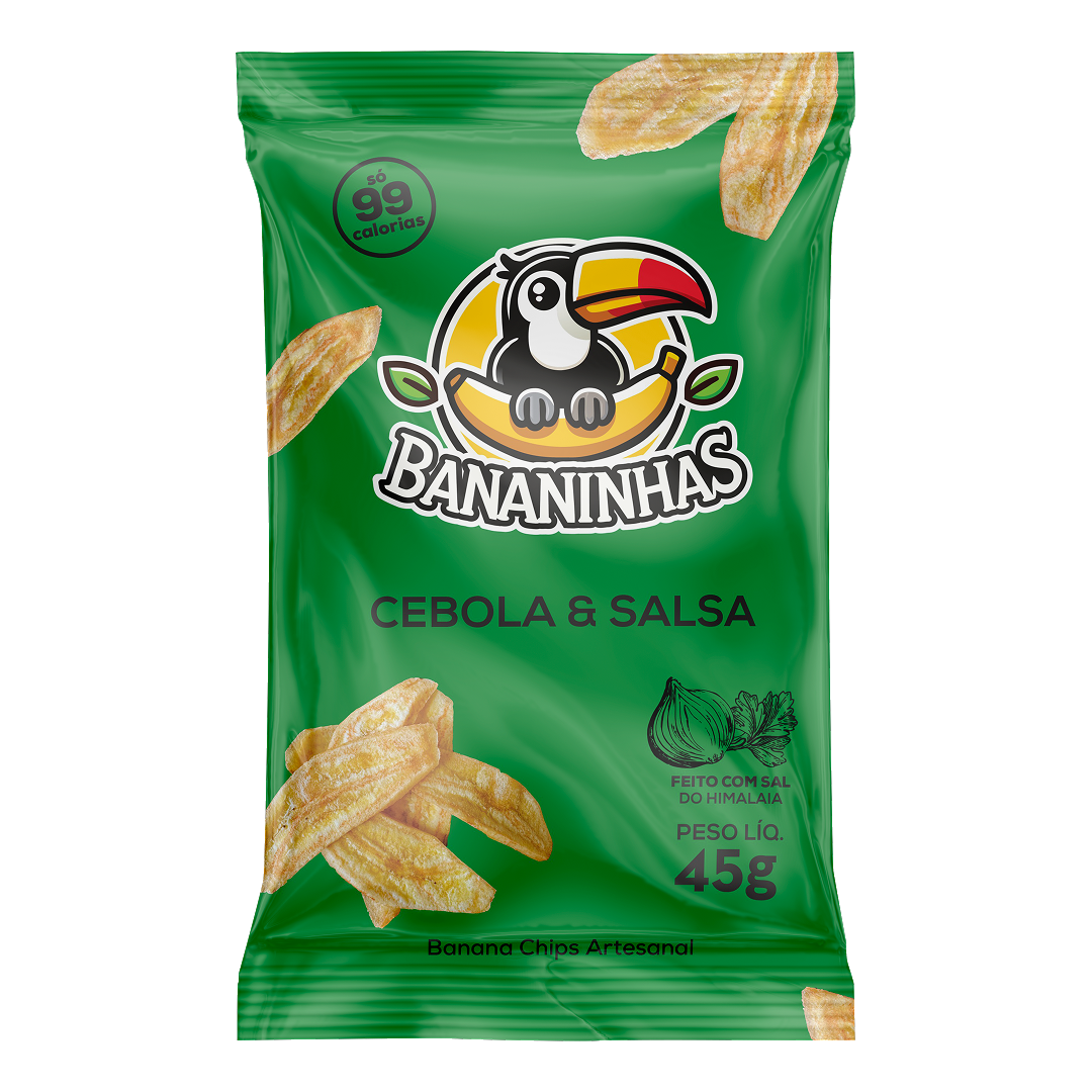 Bananinhas banana chips pack, Cebola e Salsa flavour